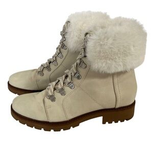 Esprit Cream Jesse Lace Up Boots with Faux Fur Collar Size 7.5 M